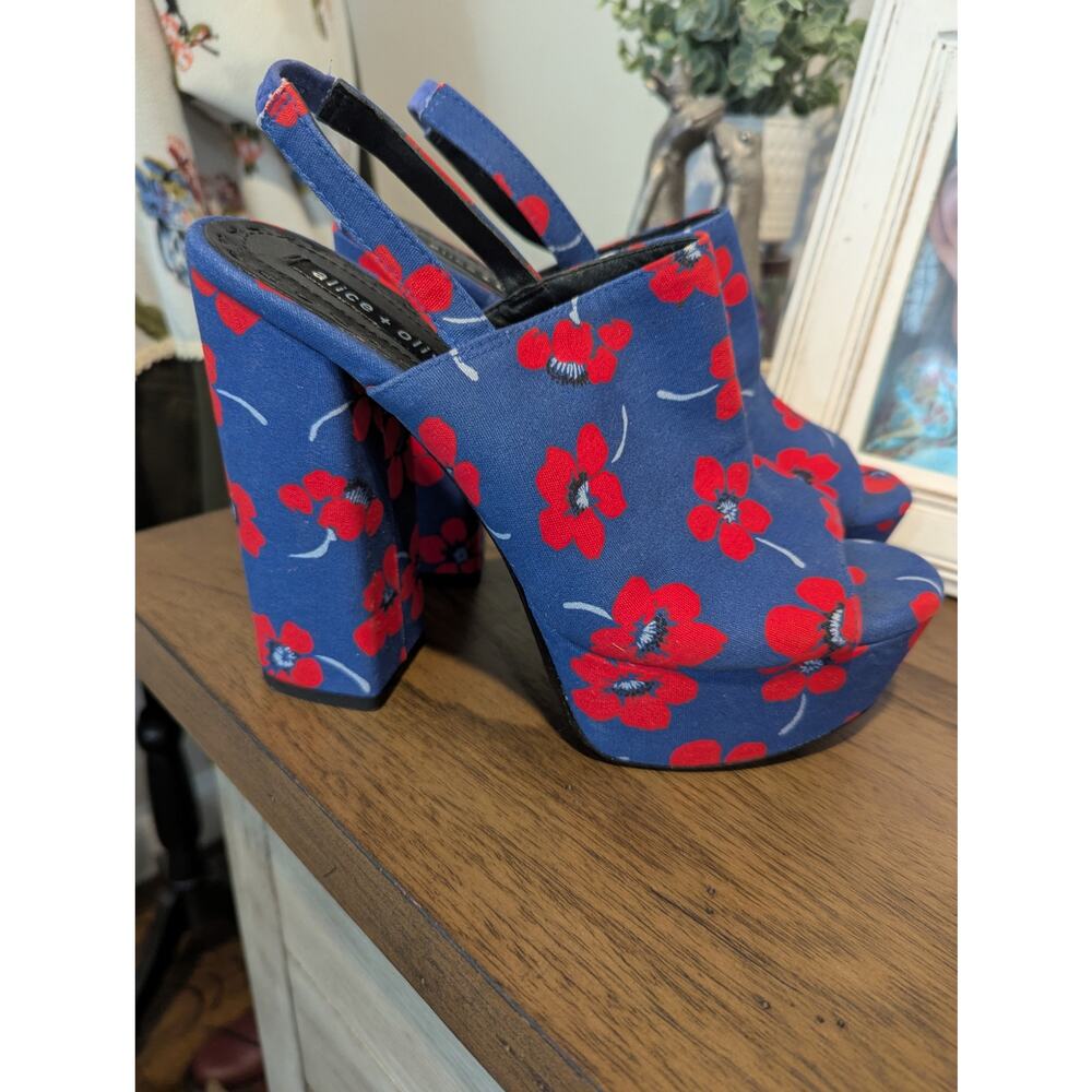 Alice + Olivia Blue Floral Platform Logan Slingback Heels